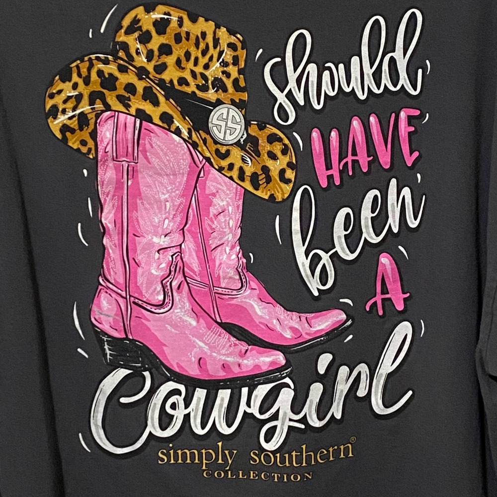 Simply Southern Cowgirl Long Sleeve T-Shirt XL Gray Western Rodeo Southern Chic